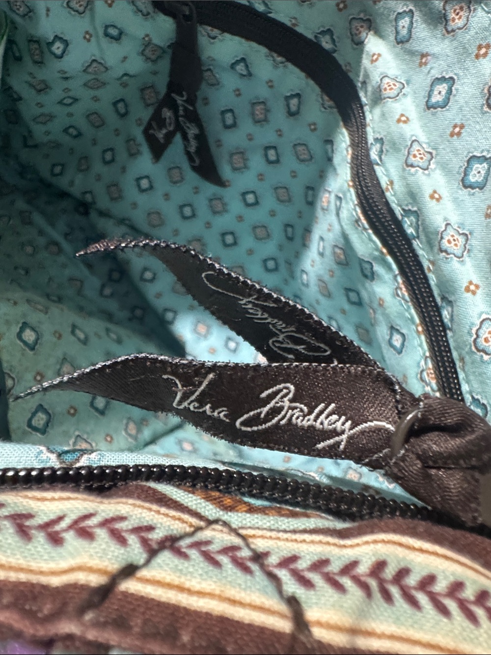 Vera Bradley Brown and Teal Quilted Paisley Tote - Picture 3 of 4